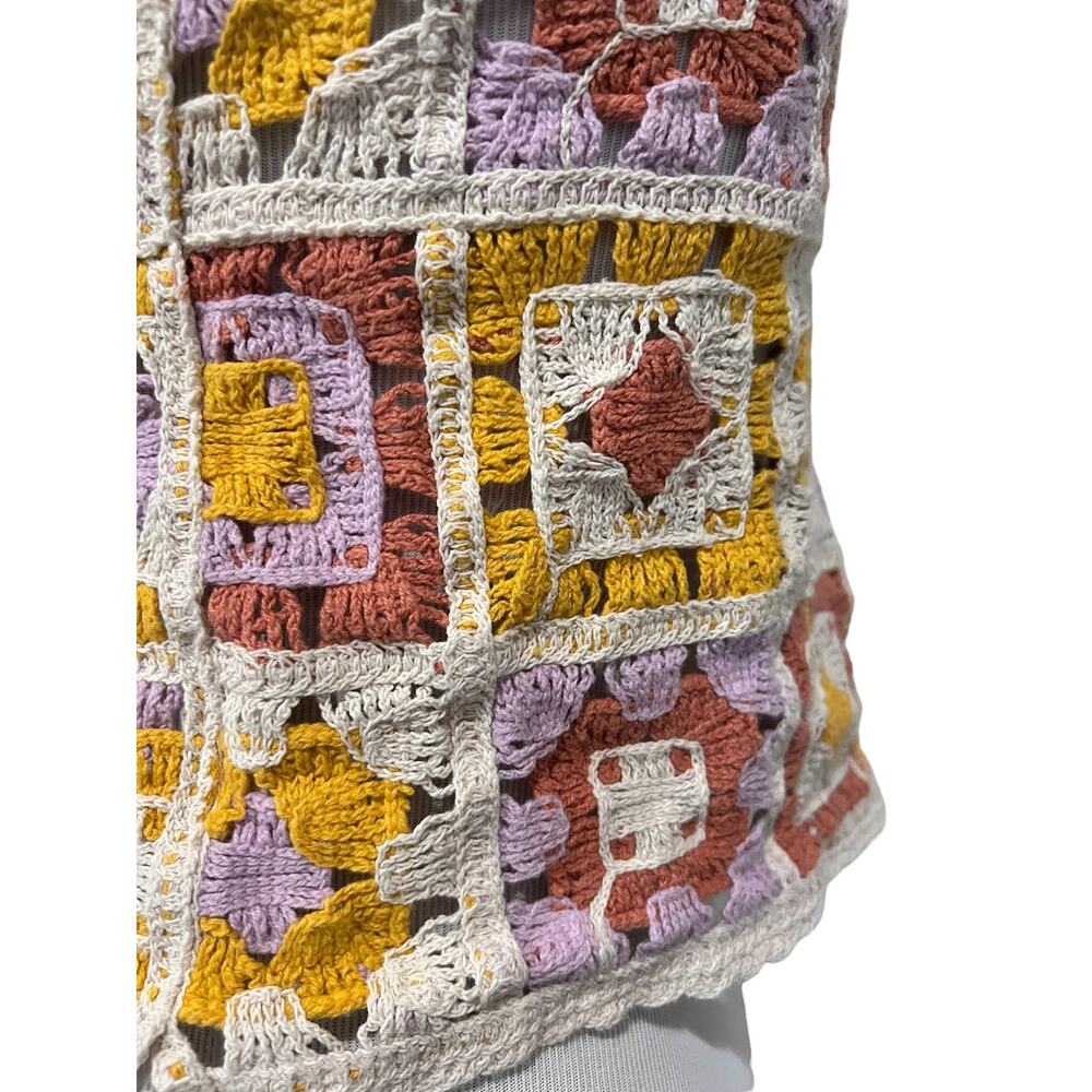 Coldwater Creek 100% Linen Top Open Weave Sweater Crochet Lace Short Sleeve Sz M - Picture 9 of 12